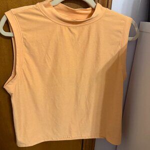 CALIA Women's Open Mesh Mock Neck Tank Orange Medium